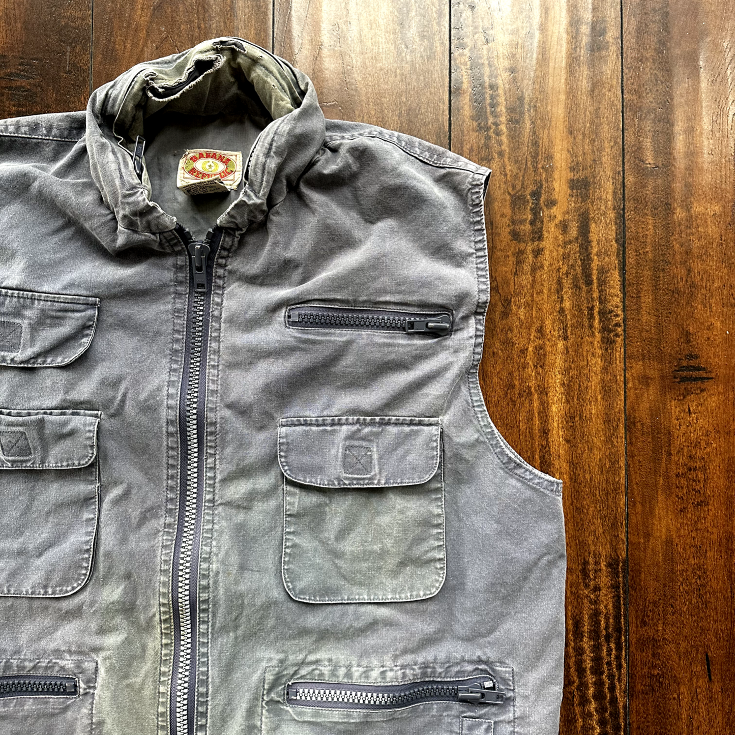 Banana Republic VINTAGE Safari Vest Mens Large Blue Pockets Cargo 90s Zipper