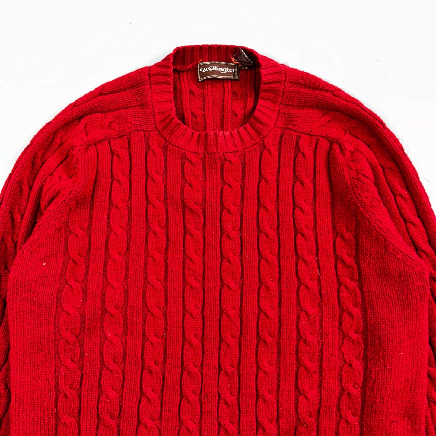Vintage Wellington Acrylic Sweater XL Mens 80s Crewneck Red Cable Knit Fisherman