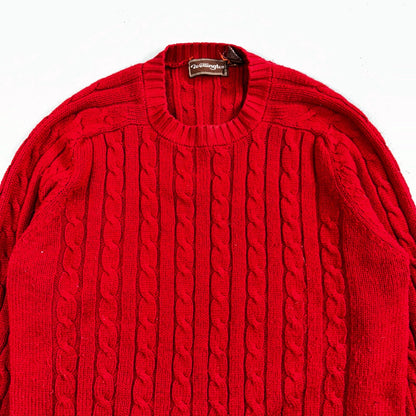 Vintage Wellington Acrylic Sweater XL Mens 80s Crewneck Red Cable Knit Fisherman