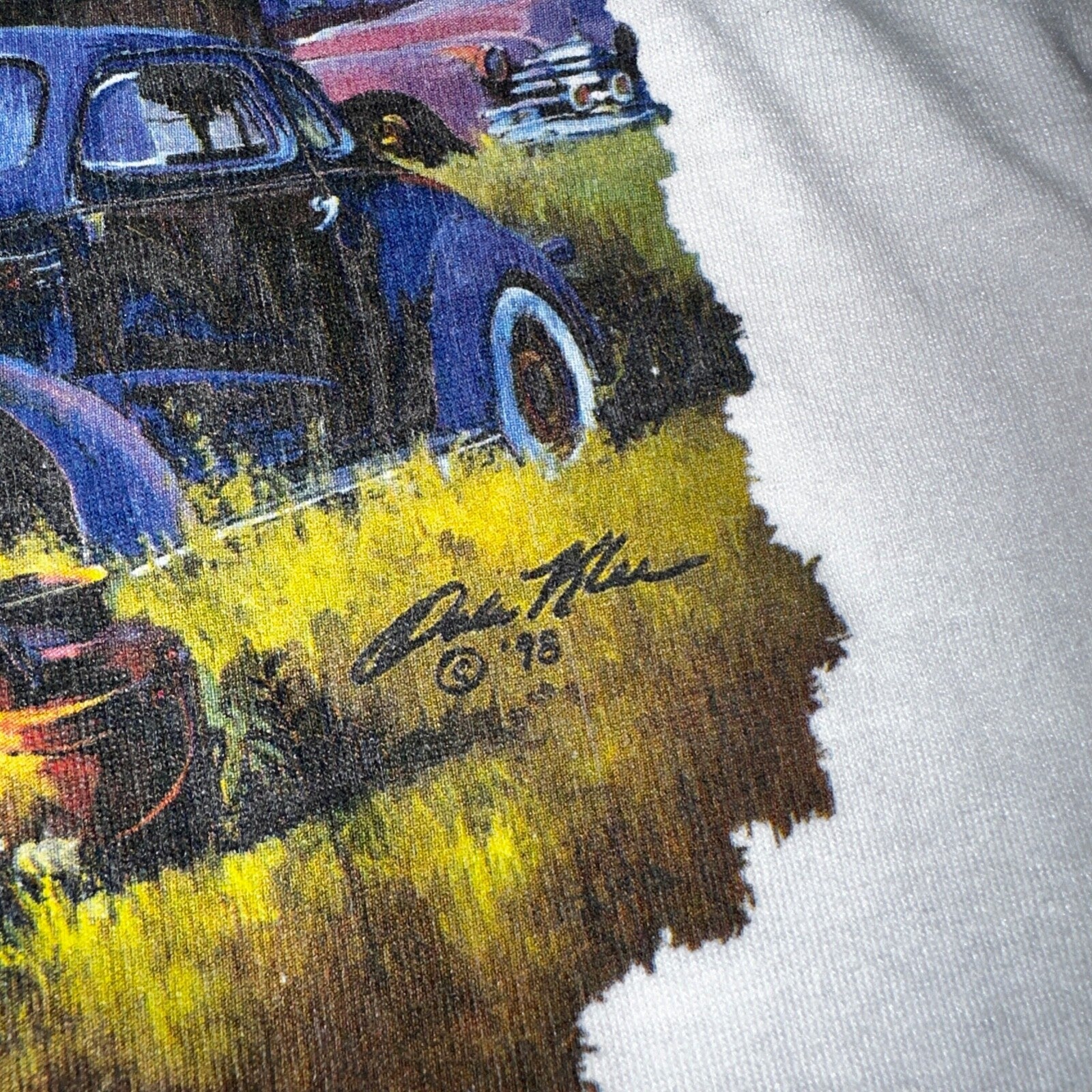 Antique Cars Farm House VTG T Shirt Jerzees Fun Grandpa Core Racing Y2K White