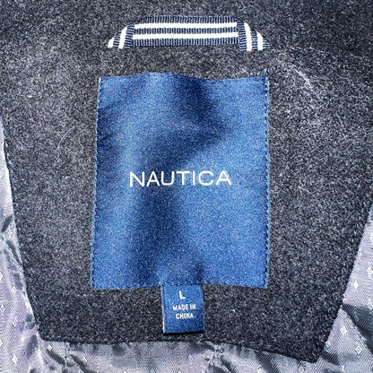 Nautica Men's Size L Double Breasted Wool Blend Collar Peacoat Black NWT $250