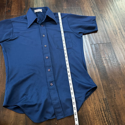 vintage 70s MCGREGOR shirt M button up plaid Blue Single pocket Rockabilly USA