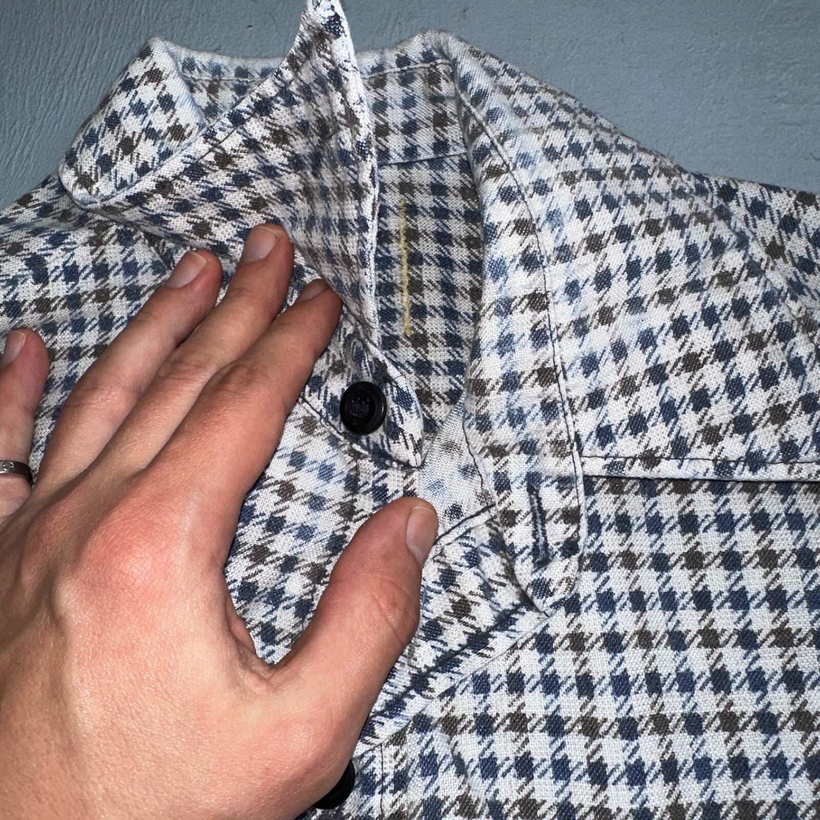 1970s Plaid Long Sleeve Striped Button Down Shirt 60s 70s Rockabilly Checker