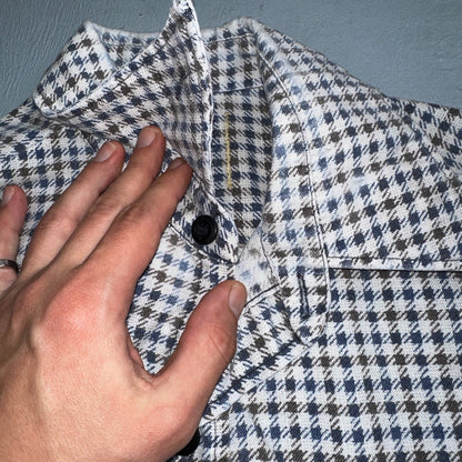 1970s Plaid Long Sleeve Striped Button Down Shirt 60s 70s Rockabilly Checker