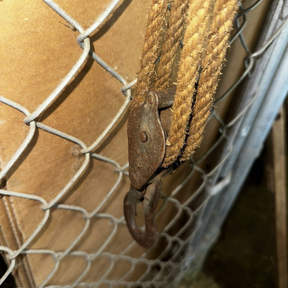VTG Used Bell System Canvas Bucket Rope Lineman Tool Tote Barn Pulley Antique