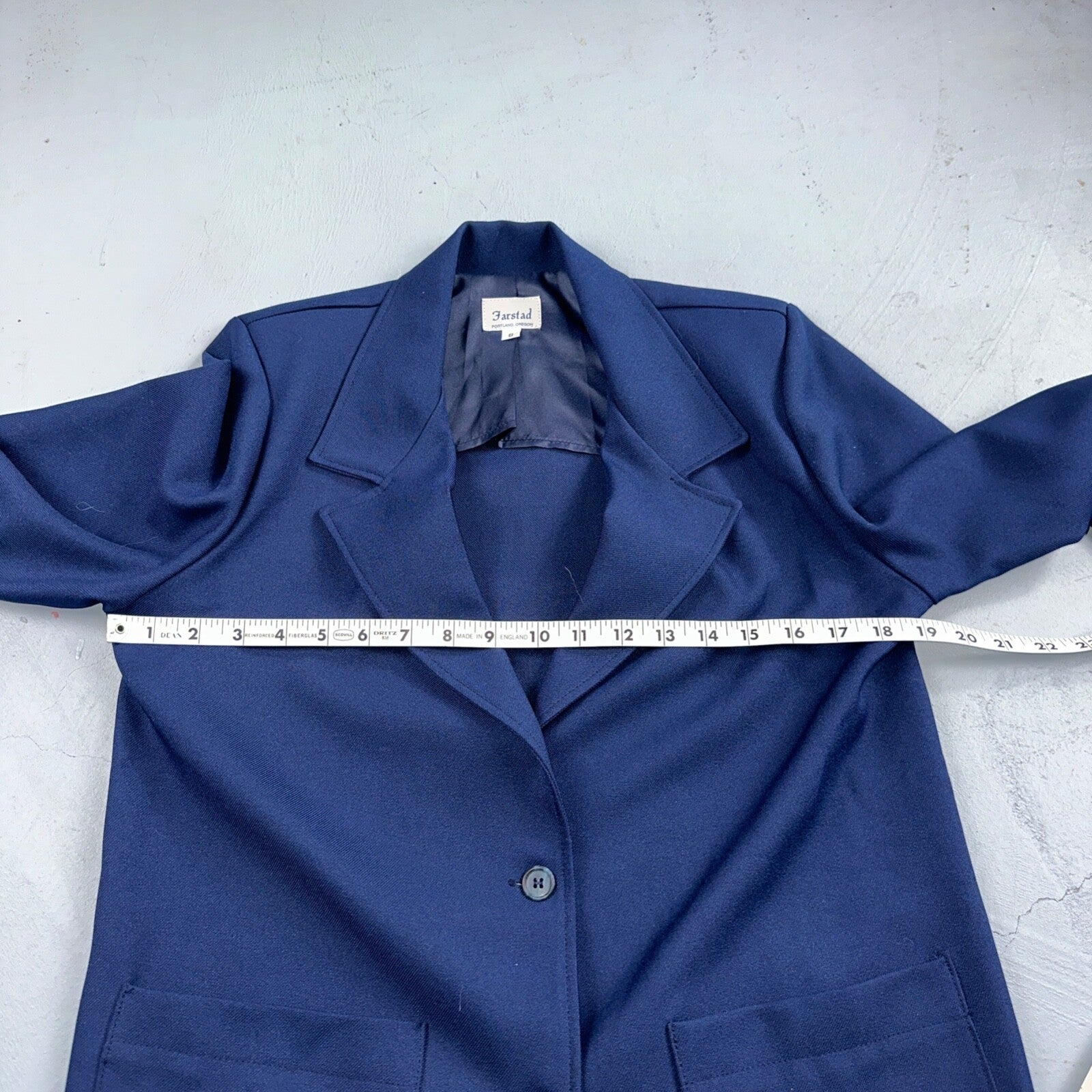 Vtg 70s Blazer Womens Blue Farstad Luxury Office USA Classy Suit Navy Poly