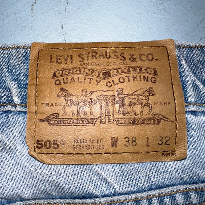 Levis 505 Vintage 90s Mexico Orange Tab Jeans 38x32 Blue Light Wash Act 36x30