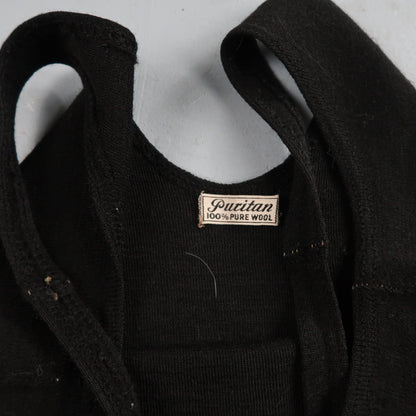 Antique 1920s Black Solid Wool Bathing Suit Women Swimsuit Art Deco 20s 30s