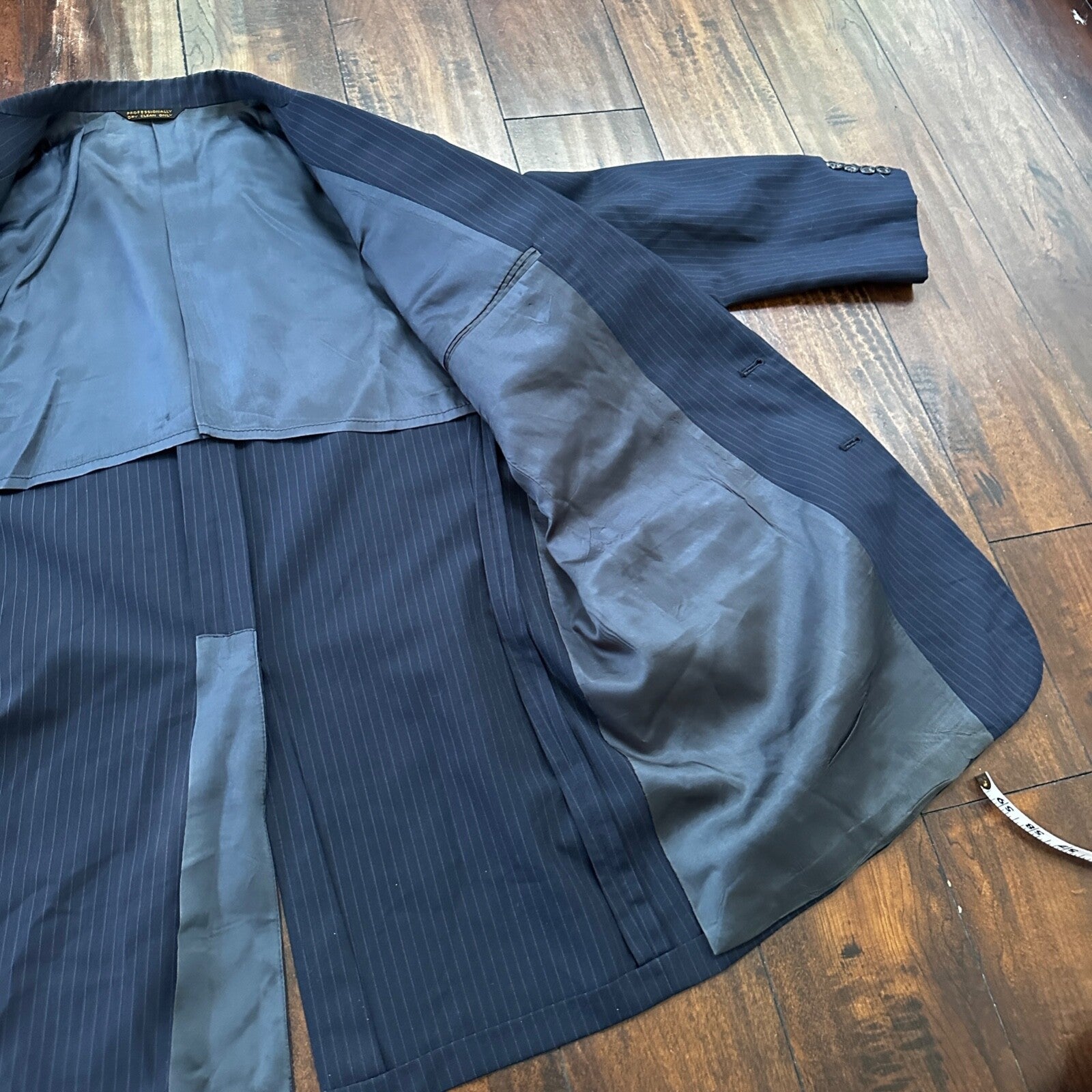 1960s Navy Blue Sport Jacket VTG Mens Suit 44 38x28 Rockabilly Pinstripe Pants