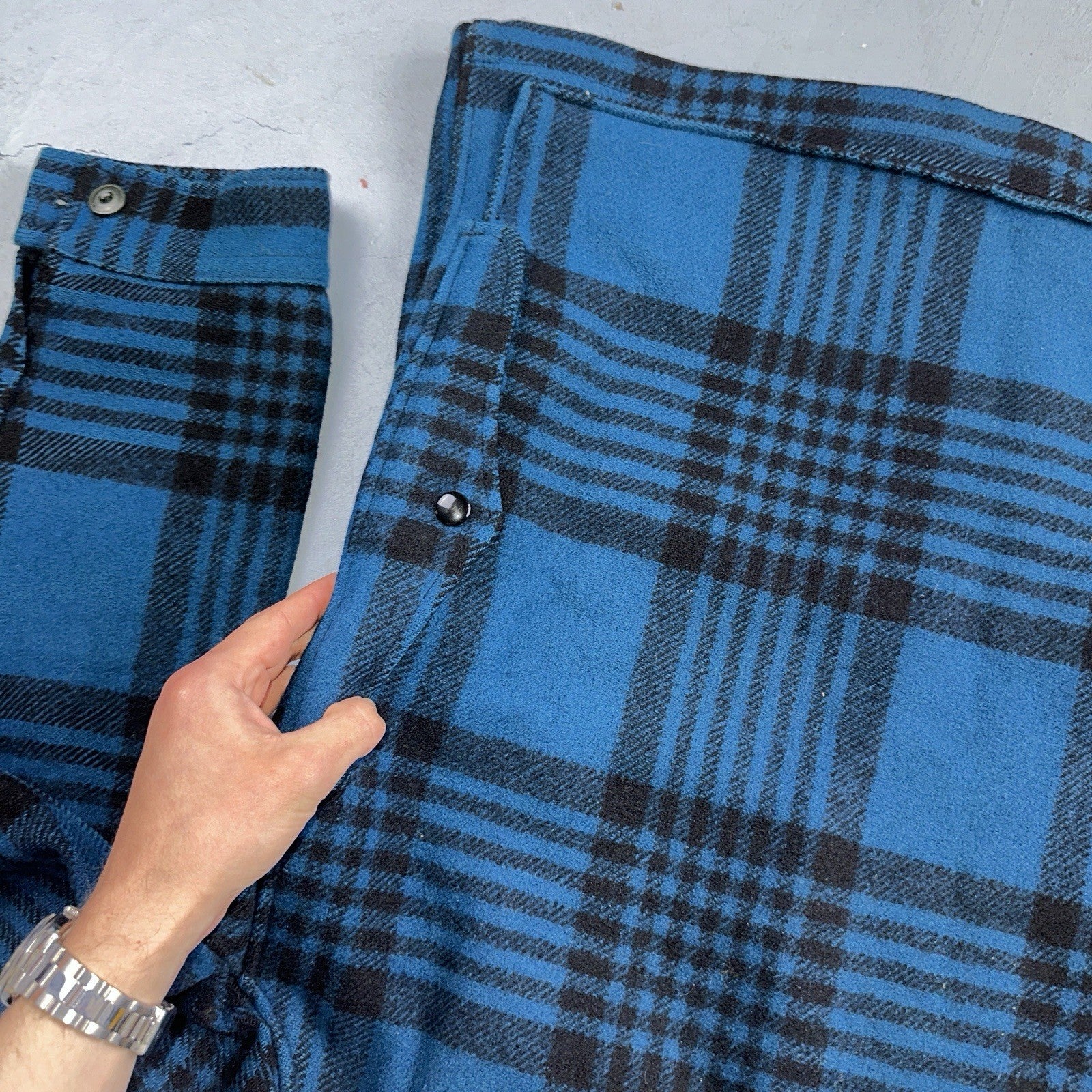 Pendleton Wool Coat Mackinaw VTG Hunting Jacket Blue Plaid Mens Large USA 80s