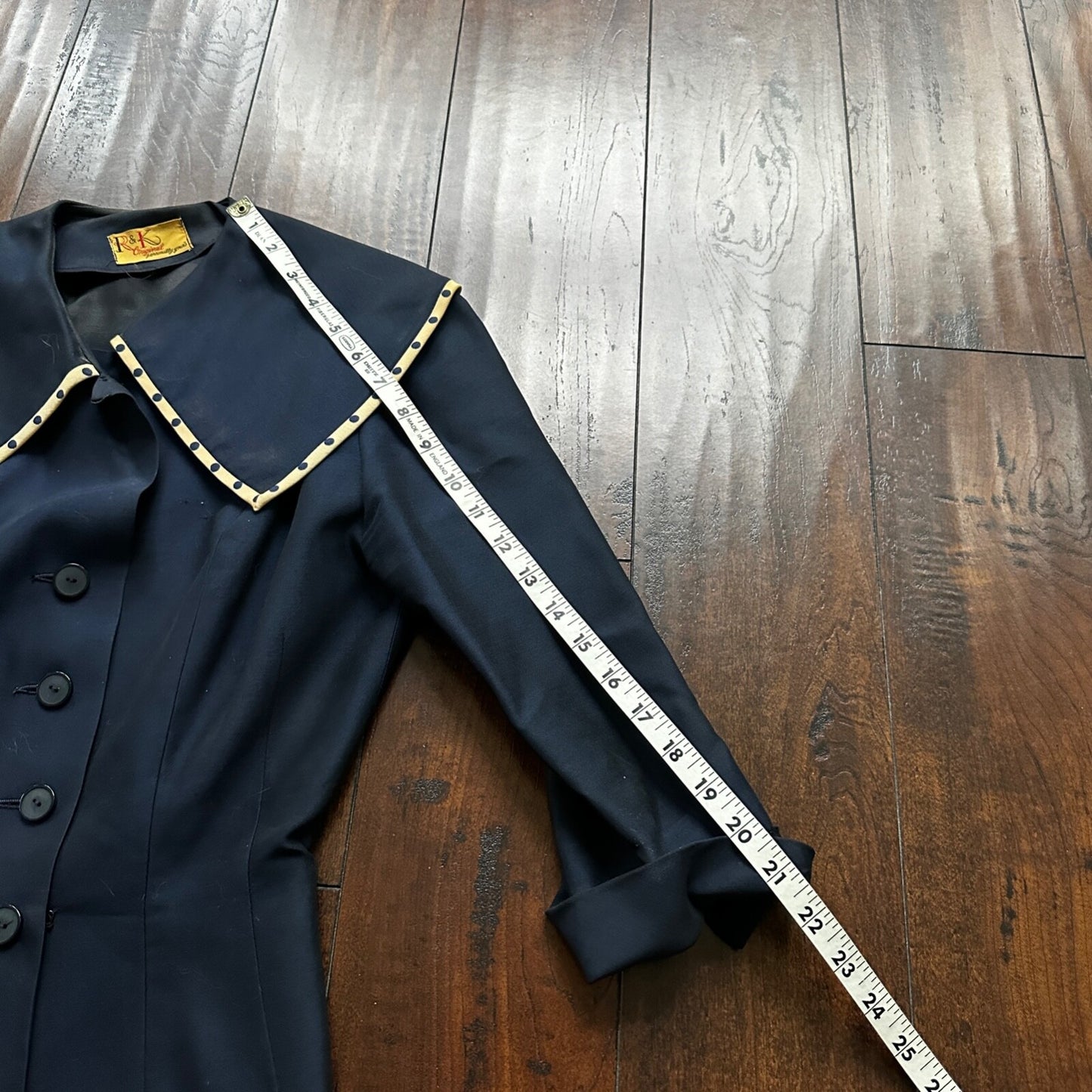 Real Vintage 1940s R & K Original Long Navy Top Button Down Dress Women's 40s