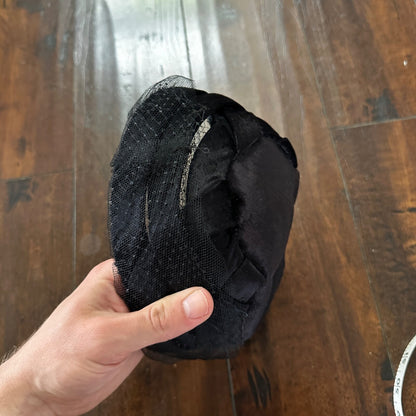 Vintage Hattie Carnegie Hat Black Silk Velvet Leaves 1930s 30s 40s 50s Small Cap