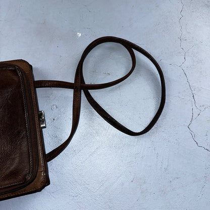 Vintage Fossil Y2K 2000 90's Brown Leather Satchel Shoulder Bag Purse