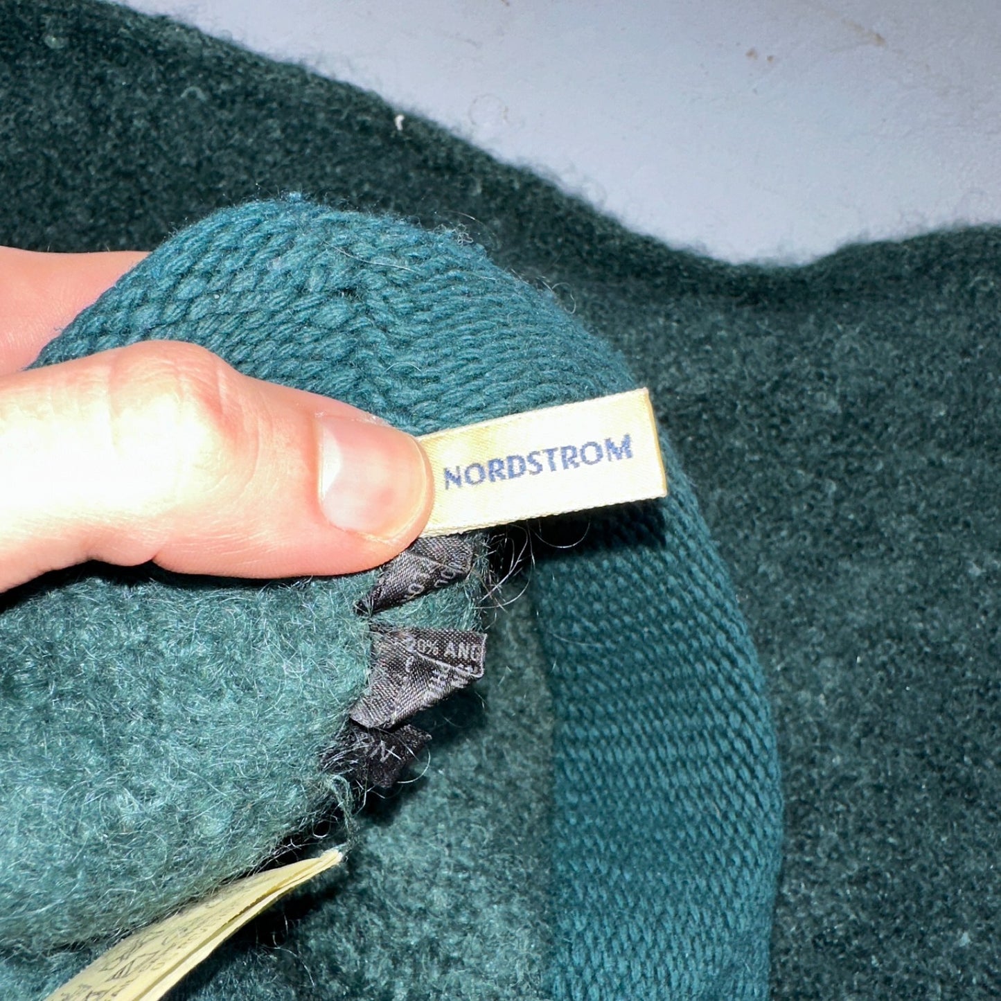 Nordstrom 1970s VTG Green Mohair Wool Winter Scarf and Hat RARE 70s Art Deco