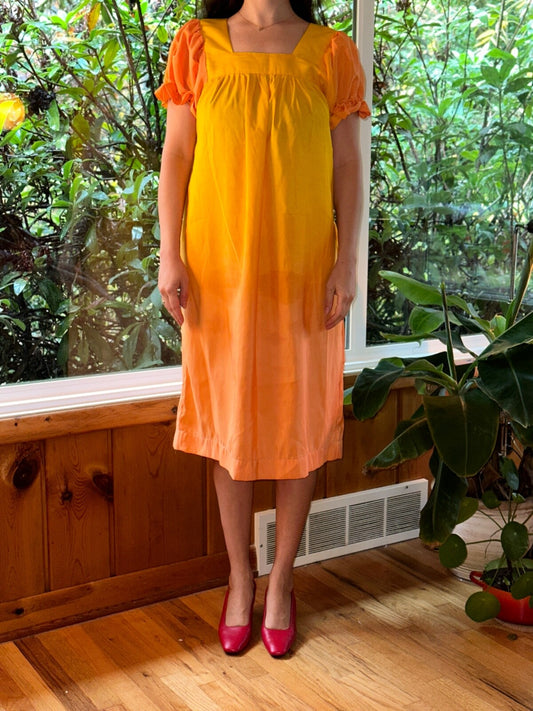 VTG 1980s Dress Grandmacore Cottagecore Casual Rockabilly Orange Chic Boho