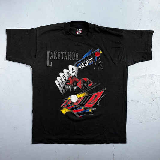Lake Tahoe Casino Gambling VTG T Shirt Blackjack Cards Poker 1994 Faded 90s