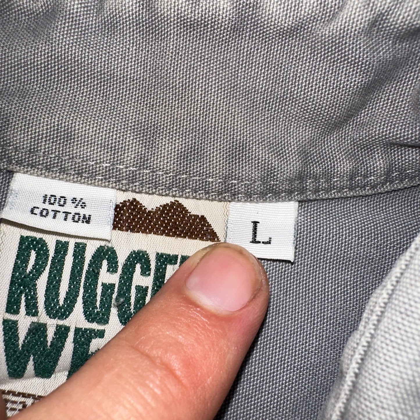 Rugged Wear Joes Jeans Shirt Gray Large Button Up Pockets Workwear Cotton VTG