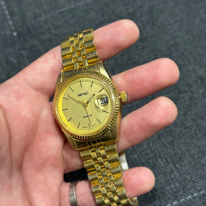 Vintage Netec Womens Gold Tone Watch Needs Battery Japan Movement Quartz