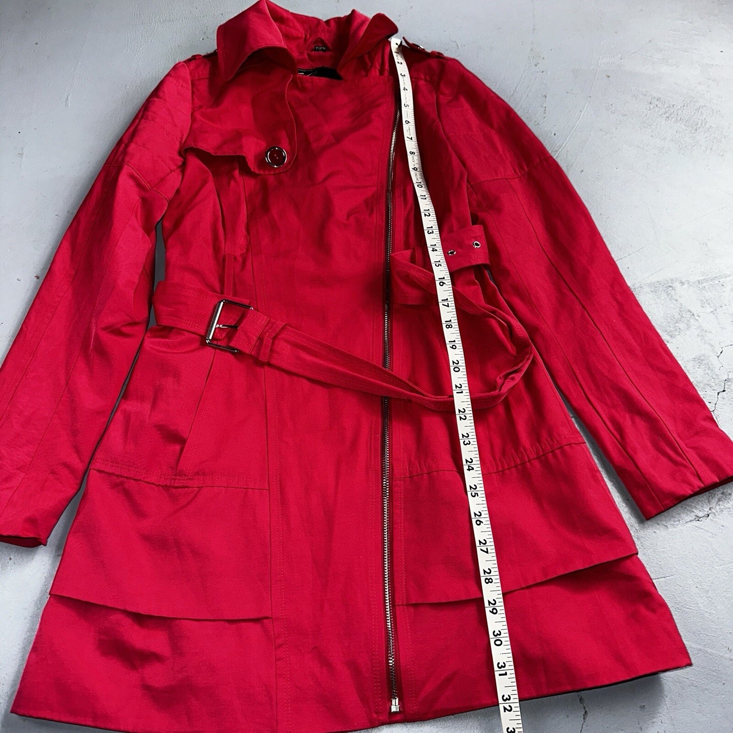 GUESS Pink Belted Peacoat Wmn Sz XS VTG Button Detail Zipper Trench Cute