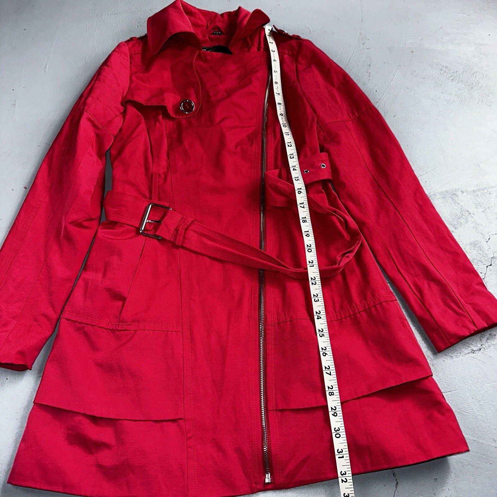 GUESS Pink Belted Peacoat Wmn Sz XS VTG Button Detail Zipper Trench Cute