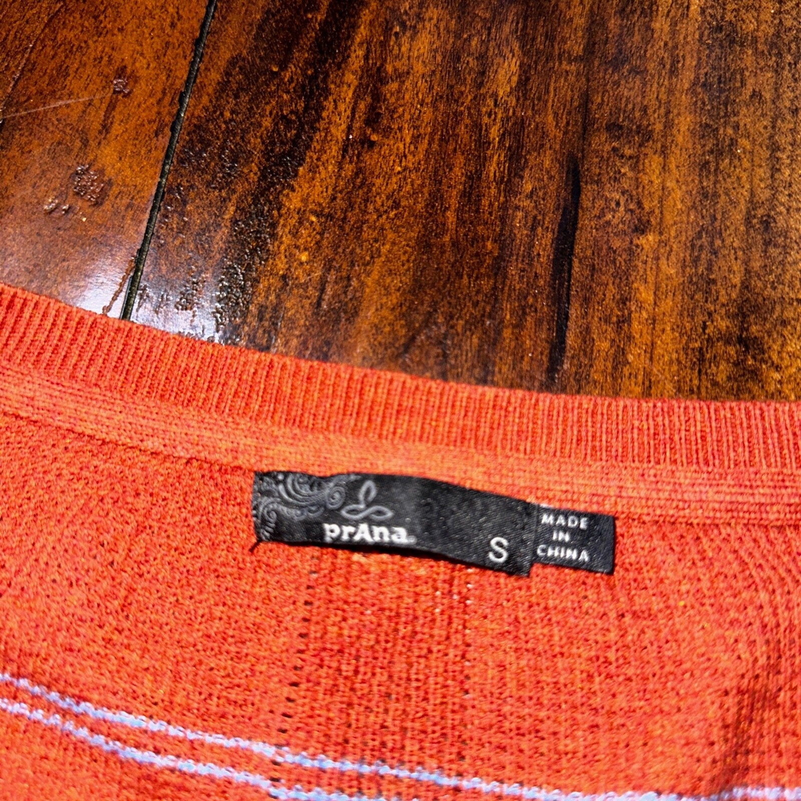 Prana Women Size Small Crew Neck Stripe Long Sleeve T-shirt V Neck Orange