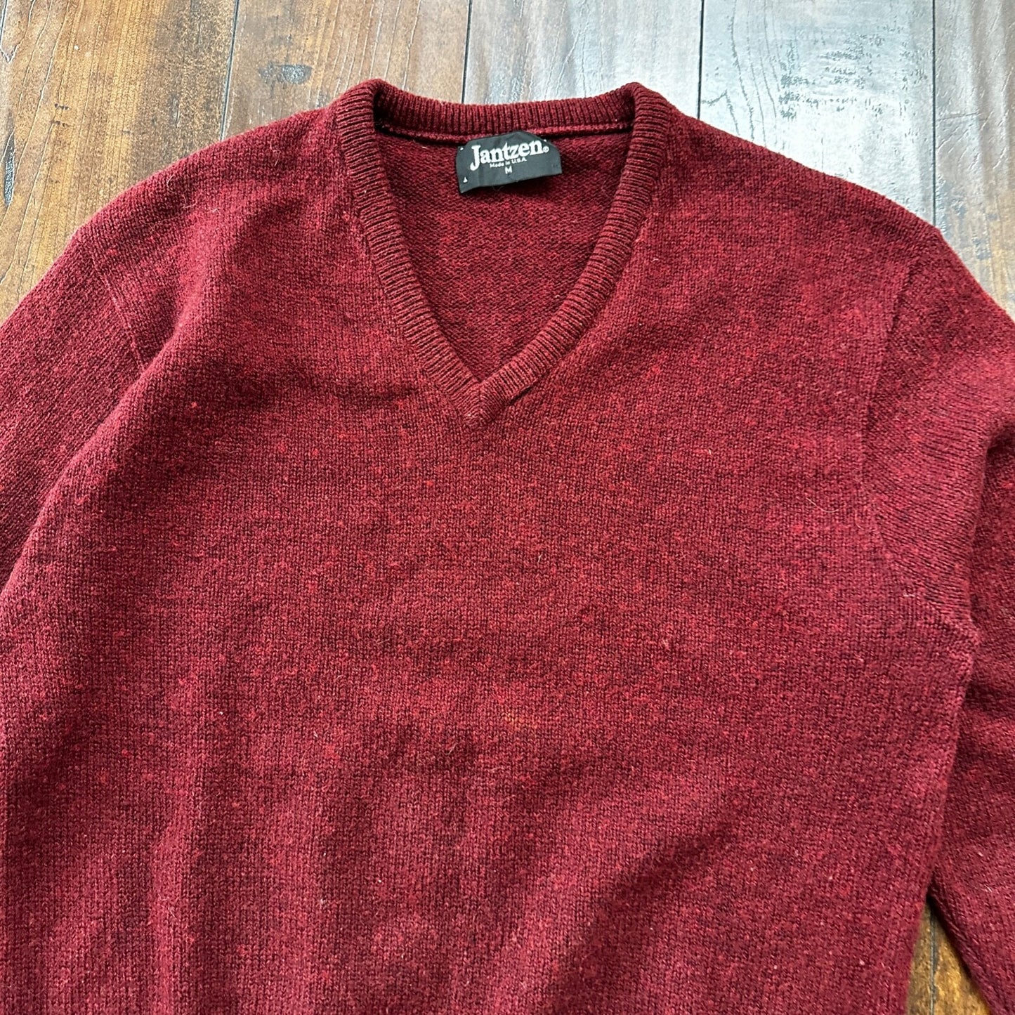 Vintage Jantzen Sweater Men's M Red Pullover Blank Solid USA Made 80s