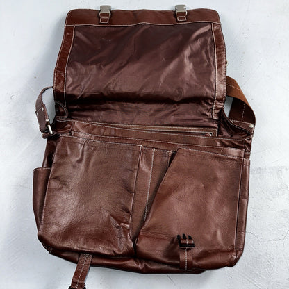 Rich Brown Leather Messenger Satchel Computer Laptop Cross Body Bag