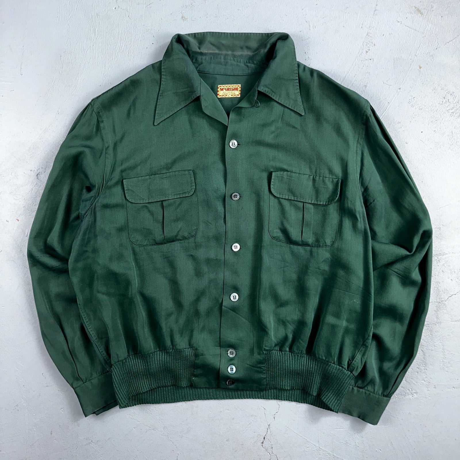 Vintage 1940s McGregor Gabardine Ricky Jacket Button Up Bottle Green 40s Rare
