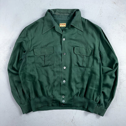 Vintage 1940s McGregor Gabardine Ricky Jacket Button Up Bottle Green 40s Rare