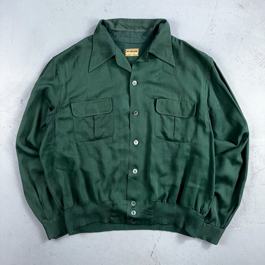 Vintage 1940s McGregor Gabardine Ricky Jacket Button Up Bottle Green 40s Rare