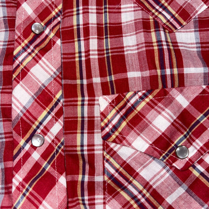 Sears VTG Western Wear L Plaid Ranch Rodeo Shirt Jacket Pearl Snap Red 16
