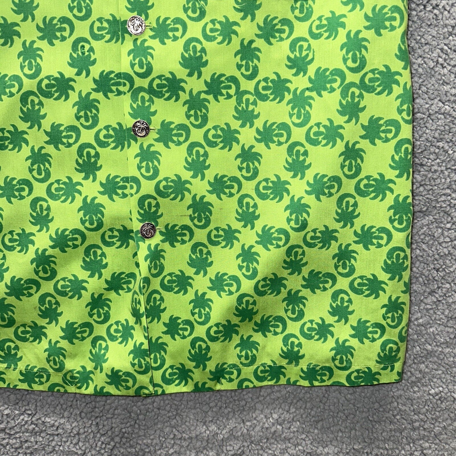 Vintage 50s Hawaiian Aloha Print Shirt Rockabilly Honolulu 60s Button Green