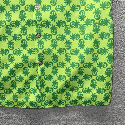 Vintage 50s Hawaiian Aloha Print Shirt Rockabilly Honolulu 60s Button Green