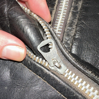 Vintage 50s 60s Black Leather Motorcycle Jacket Cafe Racer Biker 38 1950s 1960s