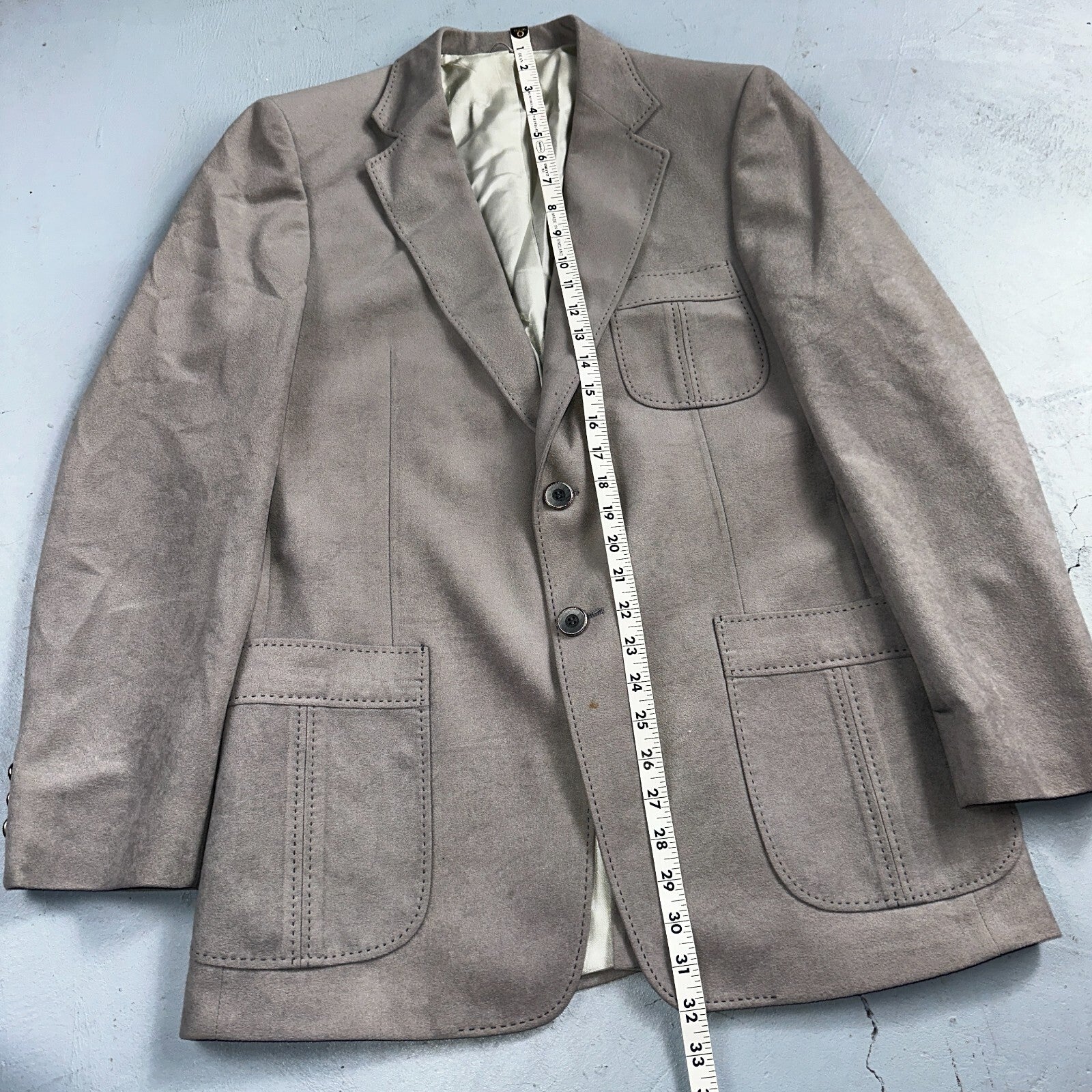 VTG Mens Suit 38 Jacket Sport Coat Rockabilly 60s 70s Suede Gray Disco The Knack