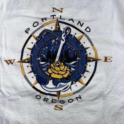 Oneita Portland Oregon 90s VTG T Shirt Single Stitch Compass Hiking Rose 1997