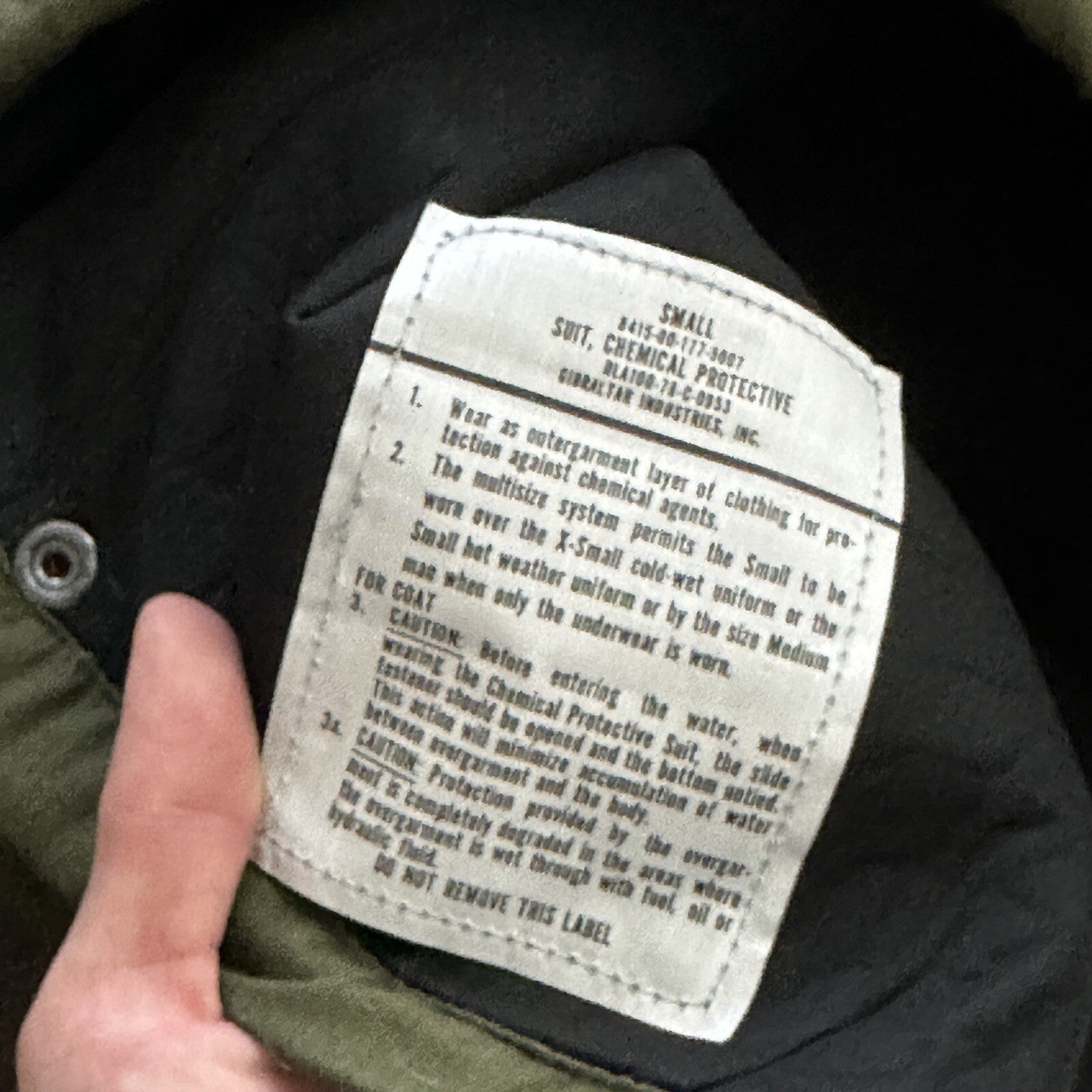 US MILITARY Small JACKET COAT SUIT CHEMICAL PROTECTIVE ARMY GREEN 70s Vtg WWII