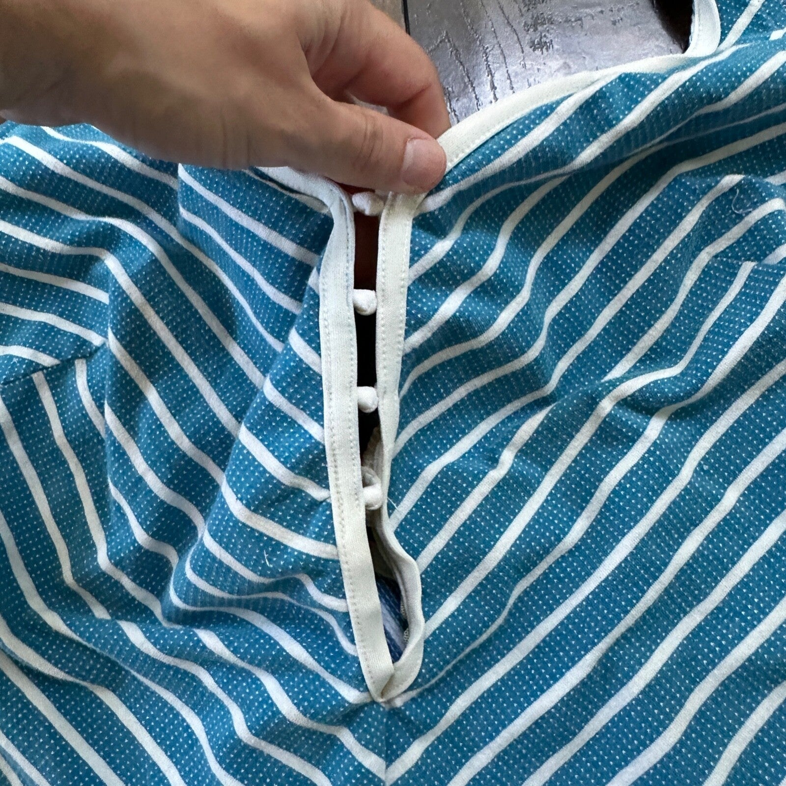 VTG 60s Bodysuit Fits Women's M Built in Bra Blue Striped Swim Rockabilly barbie