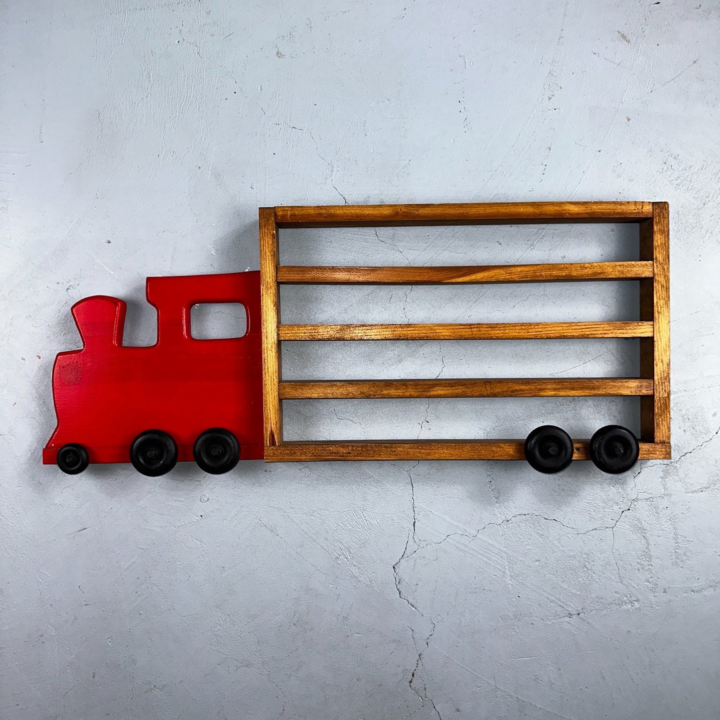Vintage Wood Truck  Wall Shelf Unit With Wheels Die Cast Display Rustic Chic
