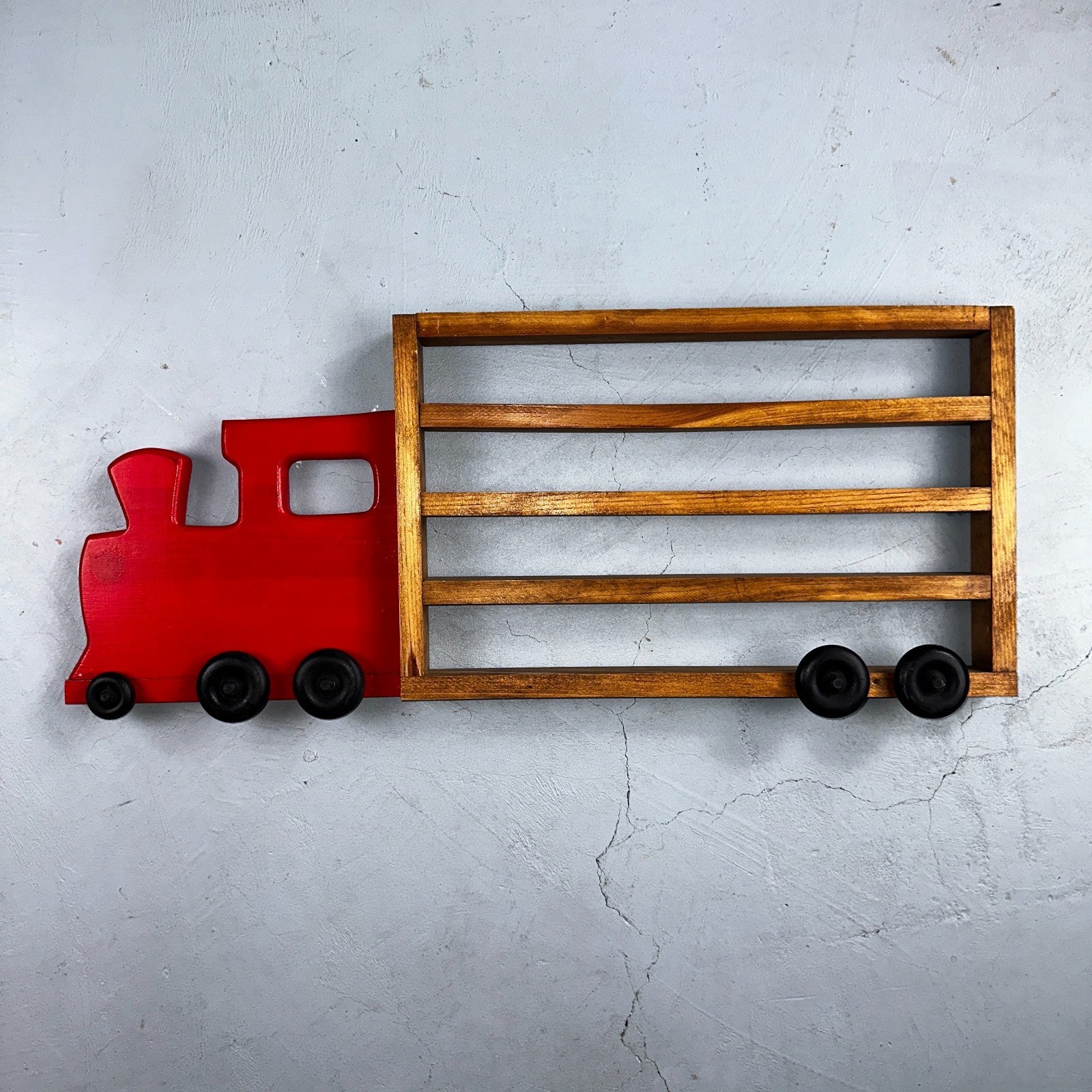 Vintage Wood Truck  Wall Shelf Unit With Wheels Die Cast Display Rustic Chic