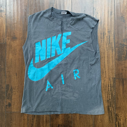 Nike Air Vintage T Shirt 90s Gray Tag Chop Gym Summer Tank Faded Black Thrashed