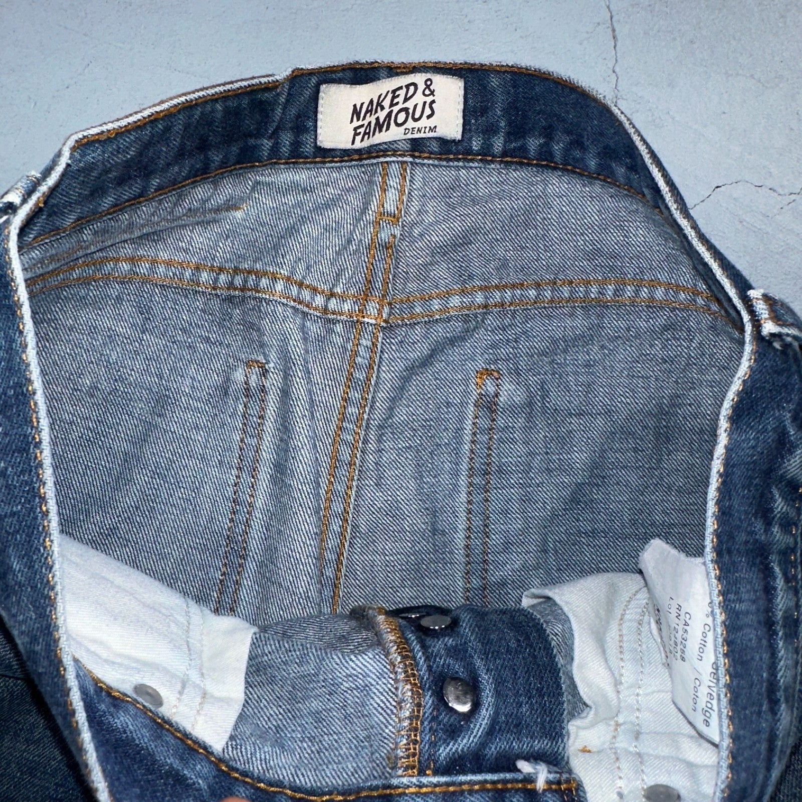 Naked & Famous Jeans Mens 30x36 Blue Dirty Fade Selvedge Denim Skinny Guy