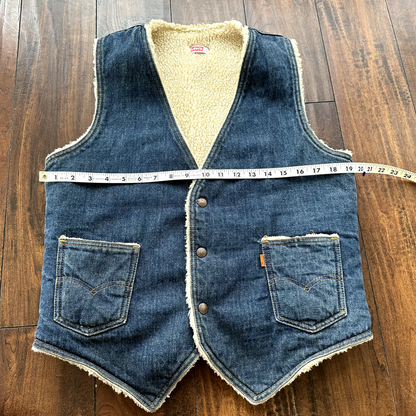 Vintage Levis Denim Sherpa Lined Vest Blue Jean Jacket 70s Orange Tab Medium