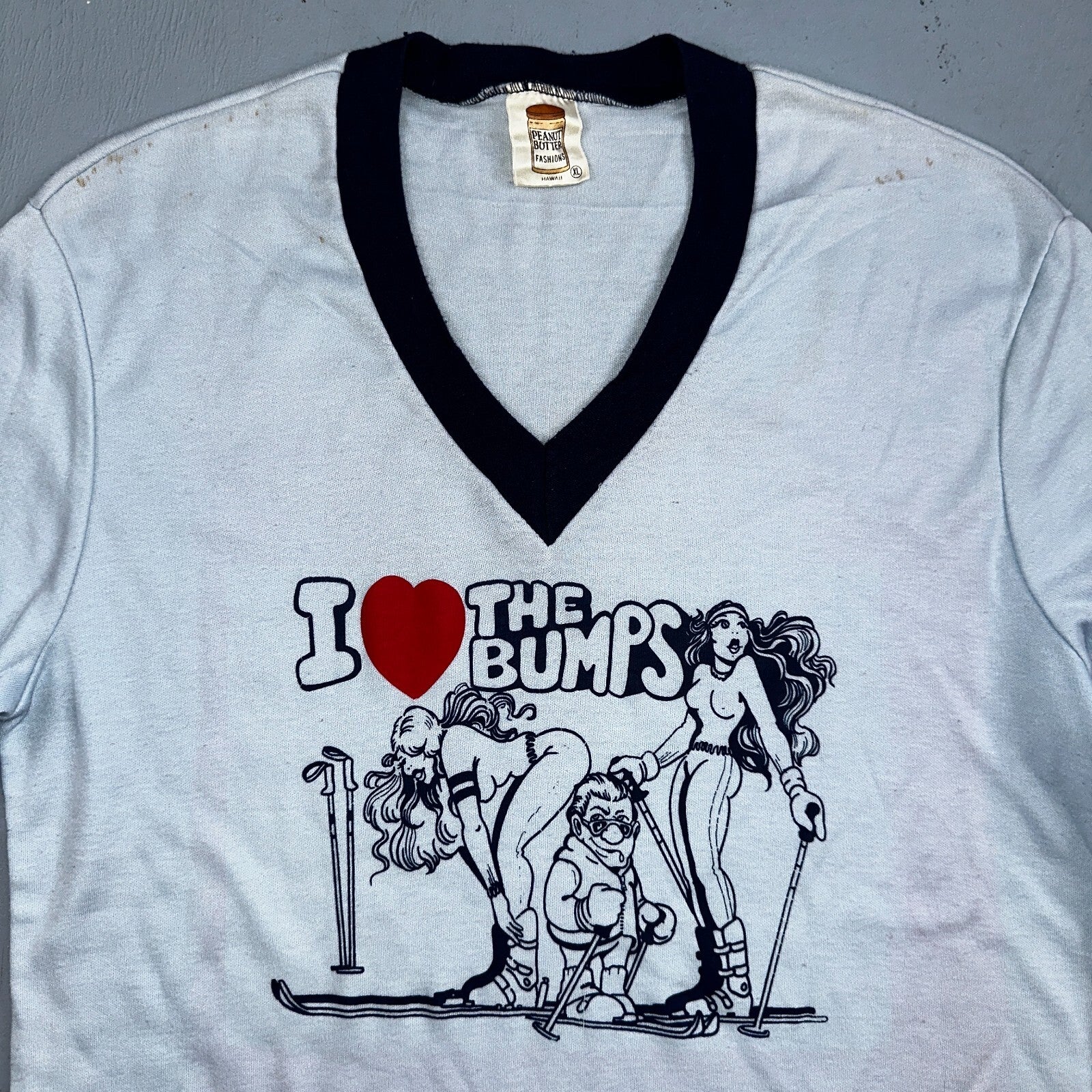 Peanut Butter Fashions 1970s VTG T Shirt I Love The Bumps Rare Funny Graphic Ski