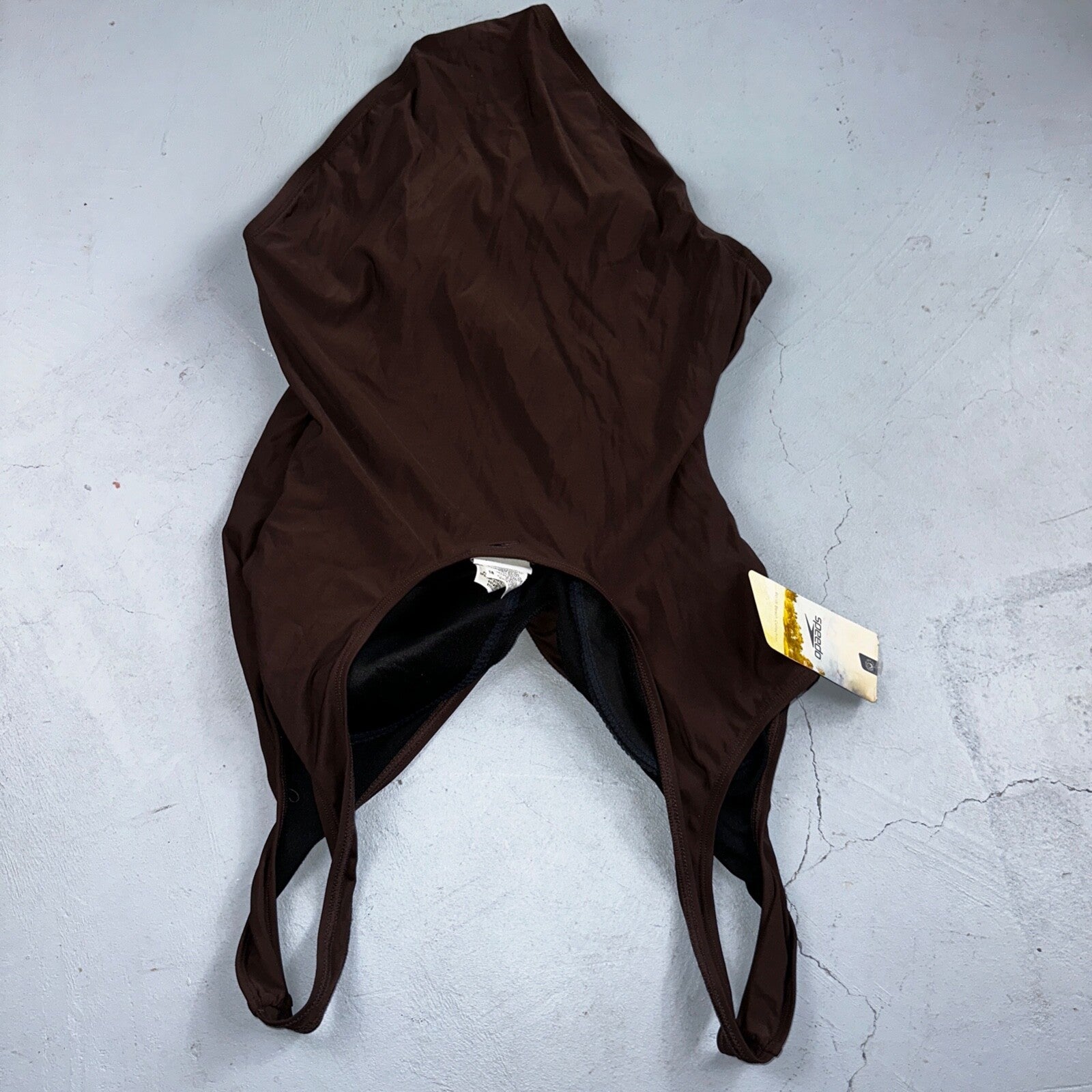 Speedo NWT Women 18 Swimwear Brown One Piece Ruched Logo Adult VTG