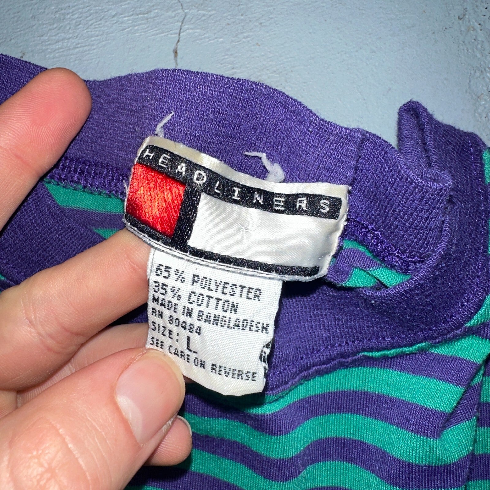 Striped Lot of 2 Headliners VTG T Shirt 90s Green Blue Pink Yellow Fun Large