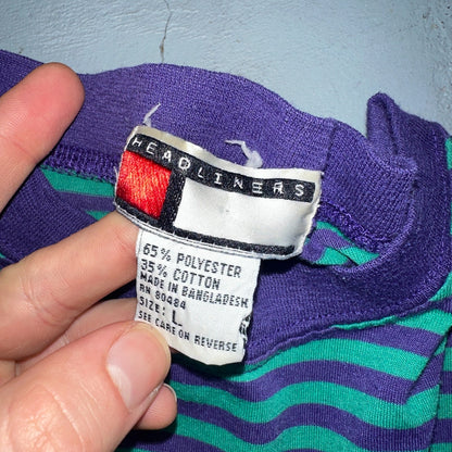 Striped Lot of 2 Headliners VTG T Shirt 90s Green Blue Pink Yellow Fun Large