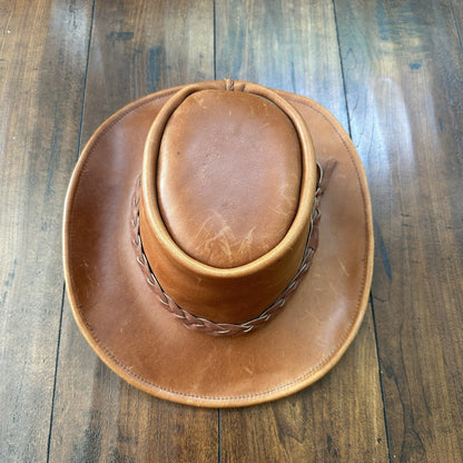 Vtg 1980s Leather Hat Suede Australia Hippy Suede Leather HAT Mens 20 Inch 80s