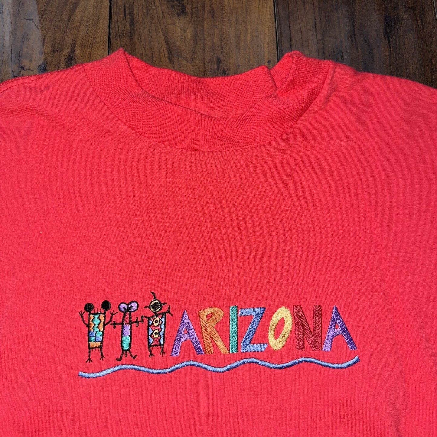 Arizona Vintage T Shirt 90s Red Abstract Fun Embroidery Travel Music Rap Band
