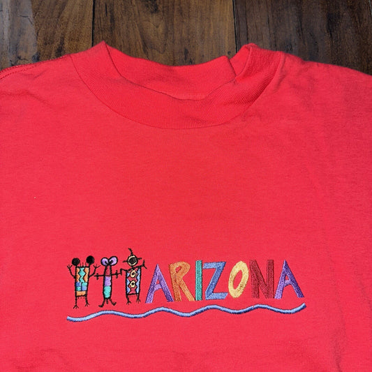 Arizona Vintage T Shirt 90s Red Abstract Fun Embroidery Travel Music Rap Band